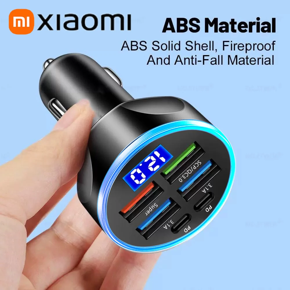 Xiaomi 250W Car Charger QC3.0 Fast Charge 6-in-1 Car Cigarette Lighter Plug 5 Port Car Charger Flash Charge with Digital Display