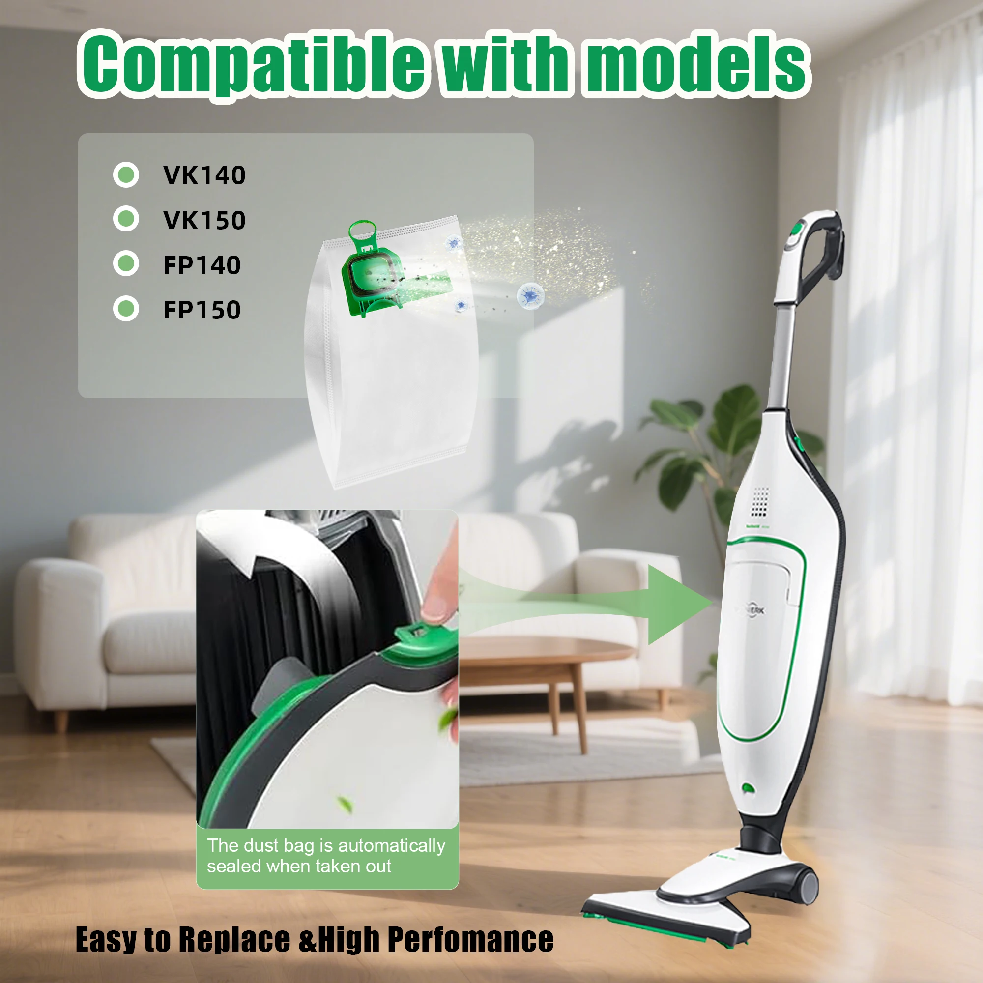 10 Pcs Dust Bag Compatible with Vorwerk VK140 VK150 Garbage Bag FP140 Bo Speed Kobold Vacuum Cleaner