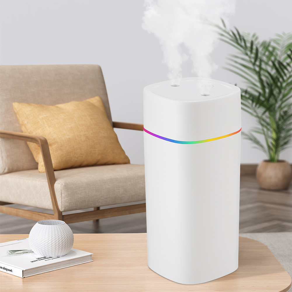 Air Humidifier สเปรย์คู่พอร์ตน้ํามันหอมระเหยน้ํามันหอมระเหย Humidifier Mute Atomizer ไฟสีสันสําหรับรถบ้านสํานักงาน 600ML