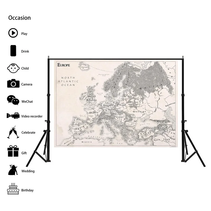 59*42cm 유럽지도 빈티지 캔버스 회화 벽 아트 포스터 Unframed 인쇄 장식 그림 거실 홈 장식
