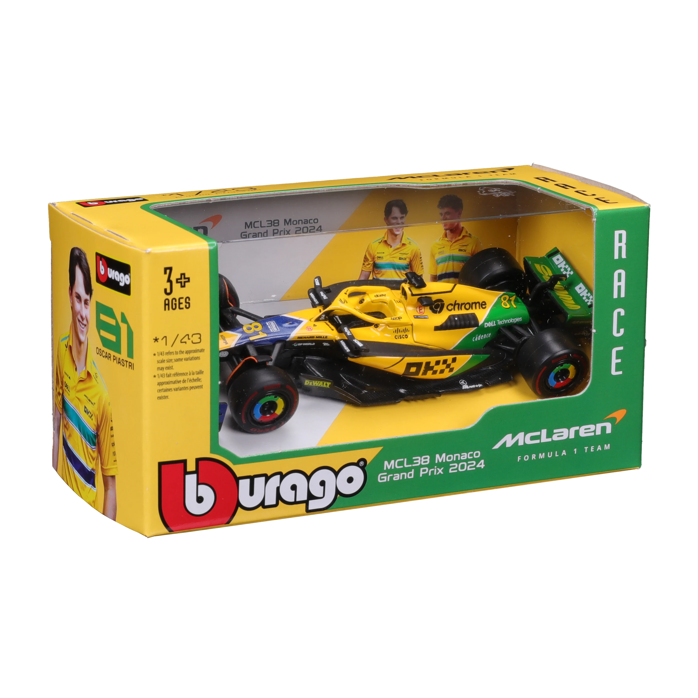 Bburago 1:43 2024 F1 マクラーレン MCL38 モナコ グランプリ合金車ミニチュア ダイキャスト モデル # 4 ランド・ノリス # 81 オスカー ピアストリ おもちゃ