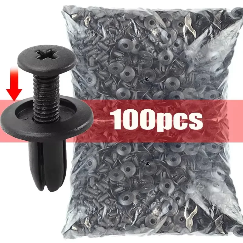 100 SZTUK czarnych plastikowych nitów 8 mm – uniwersalne mocowania zderzaków i błotników samochodowych do Toyota, Ford, Kia, Nissan, Yamaha i innych