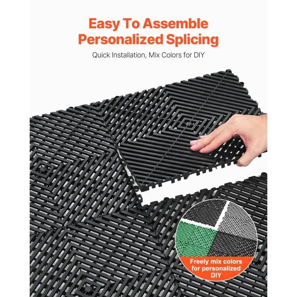 Interlocking Drainage Mats 12x12 Modular NonSlip Floor Tiles Durable PP Material 40 Pcs for garage Garden Kitchen Outdoor