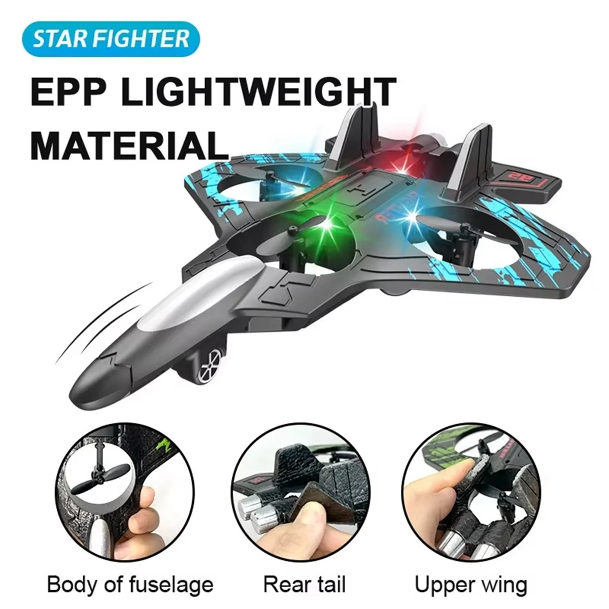 BAAU RC Avião 2.4G Aeronave de Controle Remoto Seis Espuma EPP com LED Interior e Exterior Brinquedo Voador Simples Presente para Crianças Azul