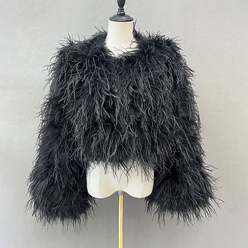 本物のダチョウの羽のジャケット,女性用の天然コート,冬の毛皮のアウターウェア,s5582,2024