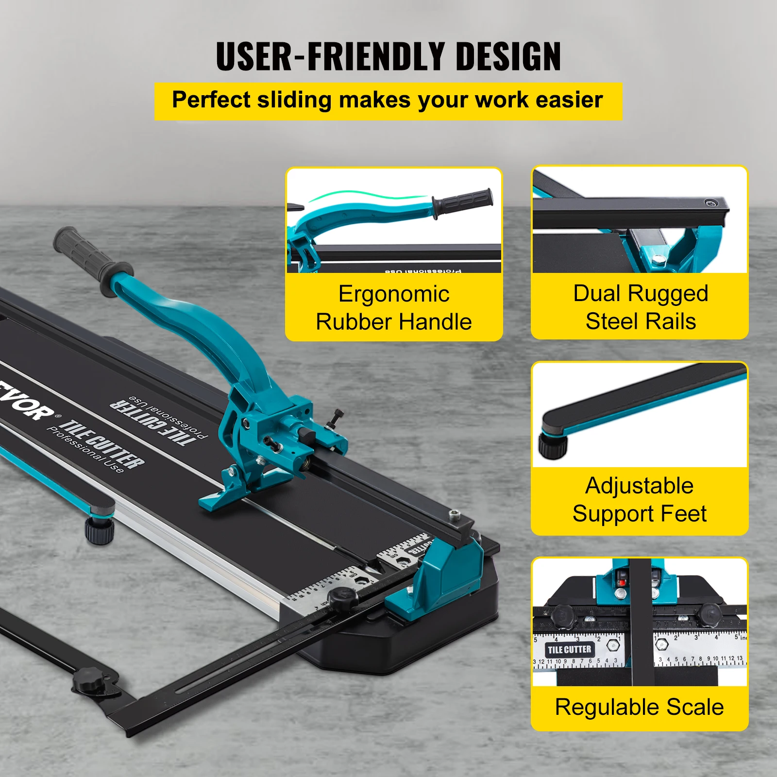 VEVOR Manual Tile Cutter Porcelain Ceramic Tile Cutter with Tungsten Carbide Cutting Wheel Infrared Positioning Durable Rails