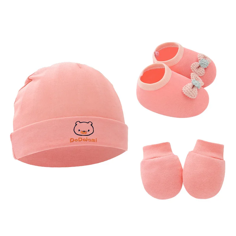 Gorro de algodón de 3 piezas para bebé recién nacido, conjunto de calcetines y guantes, gorro para niña y niño, gorro de dibujos animados