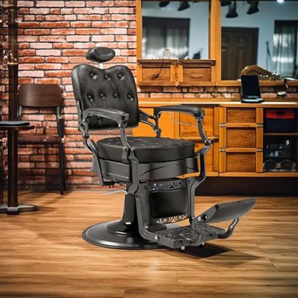 Heavy Duty Vintage Recline Barber Chair Hydraulic with Headrest, Supports up to 700lbs & 360° Rotatable