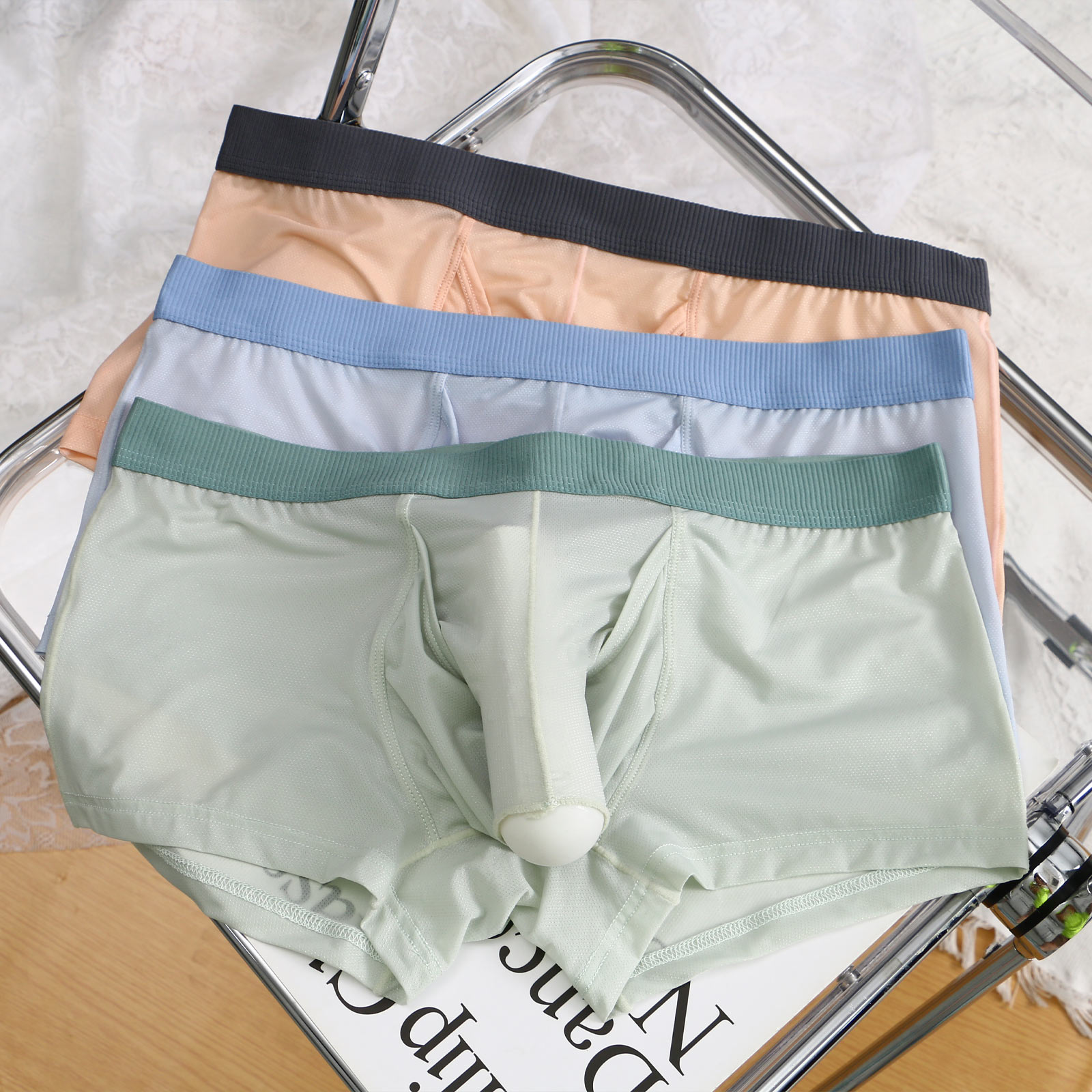 CLEVER-MENMODE 下着セクシーな男性ボクサー象鼻パンツ男性パンティーアイスシルク U 凸ロングペニスポーチ Boxershorts