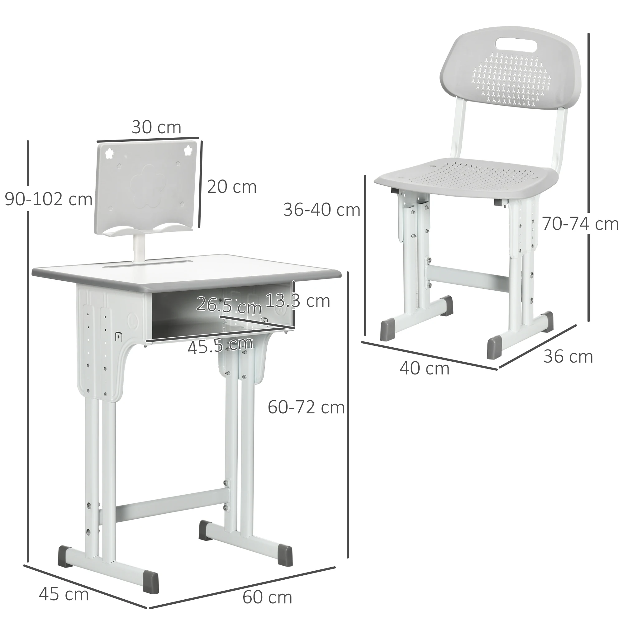 HOMCOM Kids Desk and Chair Set Adjustable Height Study Table Set with Drawer, Book Stand, Pen Slot
