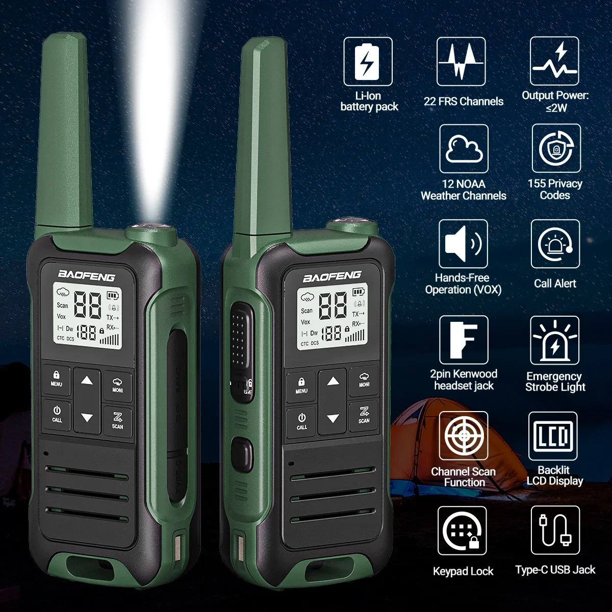 2PCS Baofeng F22 Long Range Walkie Talkie PMR/FRS Wiederaufladbare Typ-C Ladegerät Tragbare Zwei Weg Radio für Camping