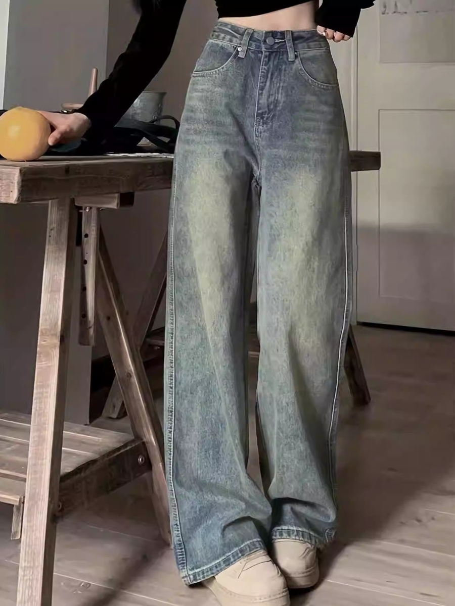 2024 New Retro Jeans Women Irregular High Waist Slimming Wide Leg Mop Long Pants Fashion