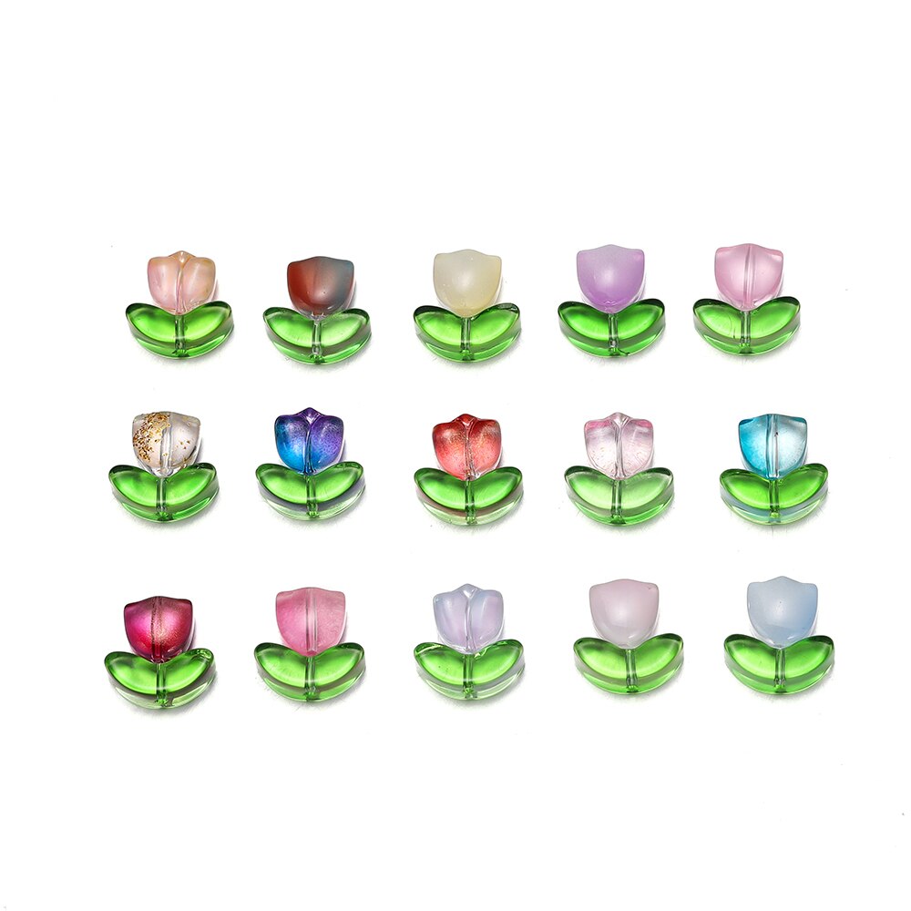 30 pçs/saco transparente pequena tulipa flor de vidro contas colar espaçador contas para diy jóias artesanato artesanal acessórios