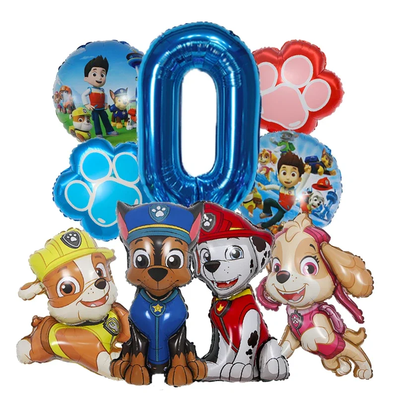 9 ชิ้นการ์ตูน Paw Patrol Theme ฟอยล์บอลลูนจํานวนบอลลูนเด็กวันเกิดตกแต่งของขวัญเด็ก Party Chase Skye บอลลูน