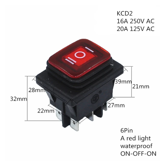 KCD2 ON-OFF ON-OFF-0N 4/6 pines 2/3 posiciones impermeable tipo barco interruptor basculante KCD4 rojo amarillo verde y negro (LED) 20A 250V
