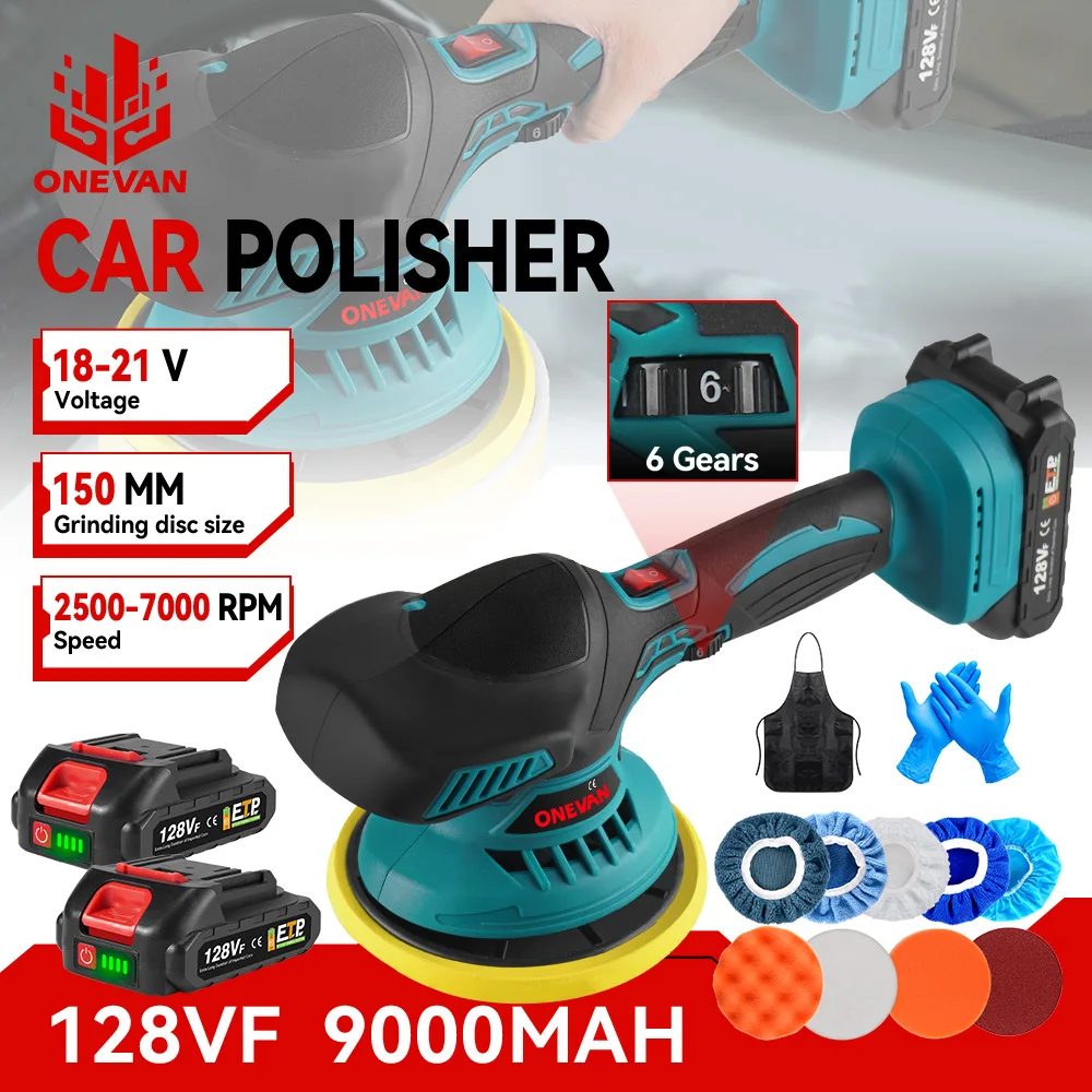 ONEVAN Akku-Autopolierer, 6 Gänge, elektrischer Polierer, 7000 U/min, Auto-Wachspoliermaschine für Makita 18 V Batterie-Pin