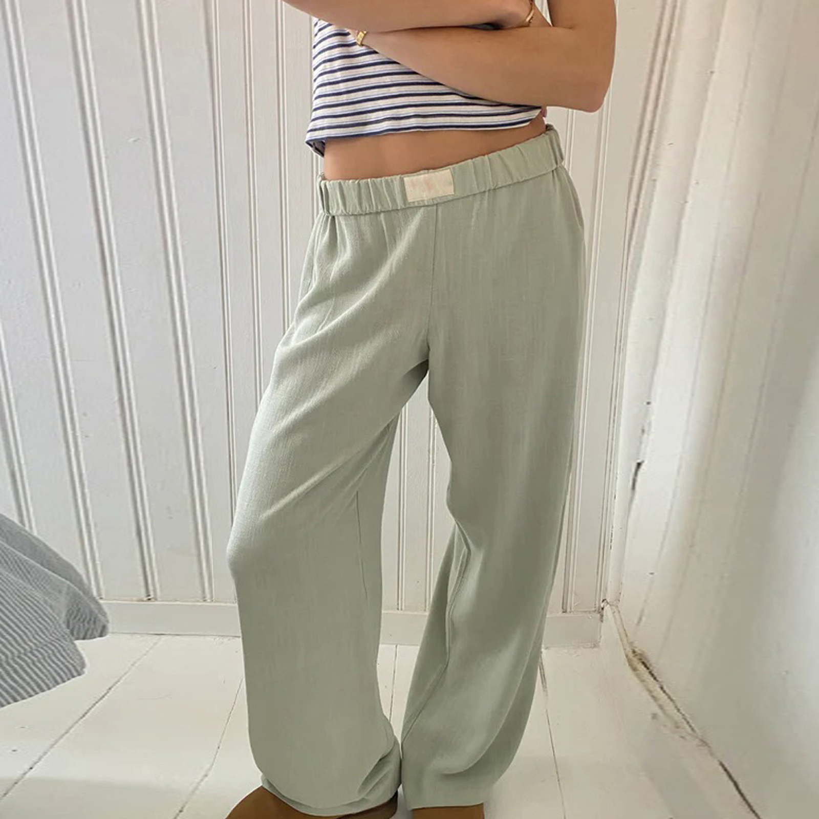 Combhasaki feminino y2k vintage retro casual calças compridas elástico cintura larga sólida calças soltas loungewear calças streetwear