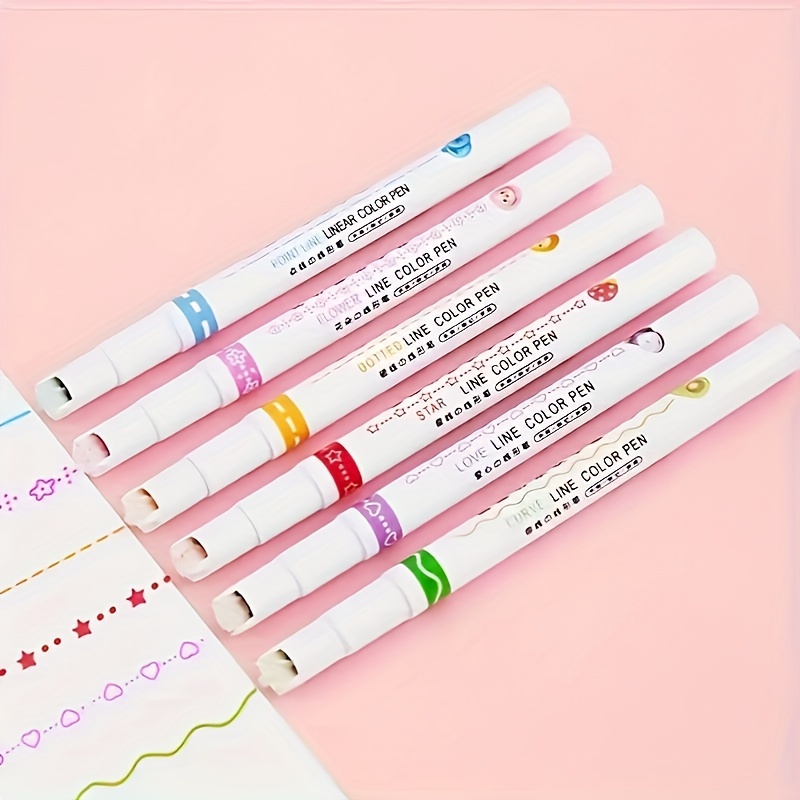 6 ชิ้น/เซ็ตดอกไม้ Line Shape Highlighter ปากกา Roller Tip Curve Liner Marker Kawaii เกาหลีเครื่องเขียนอุปกรณ์สํานักงานโรงเรียนของขวัญ