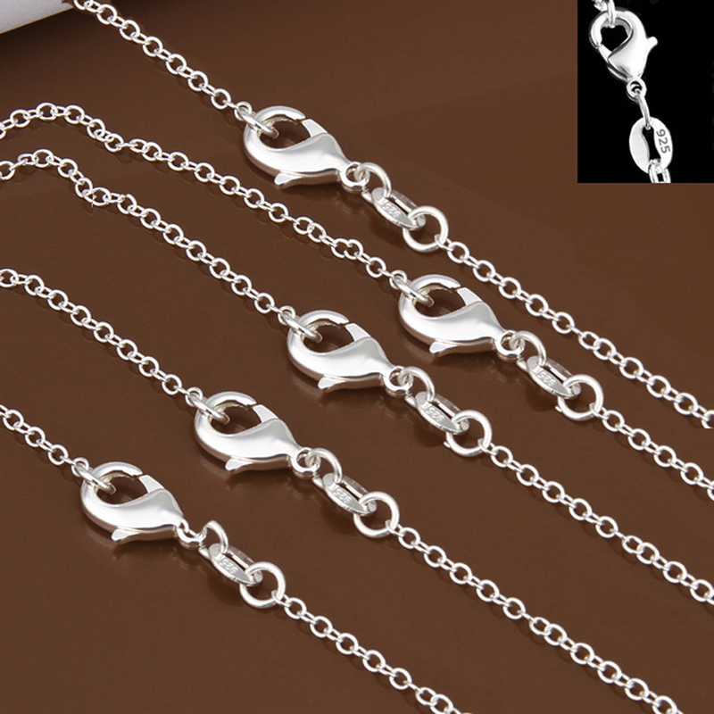 Venta al por mayor 5 unids/lote collar de cadena de plata esterlina 925, joyería DIY de moda para hombres/mujeres cadena Rolo 1mm collar 16 18 20 22 24"