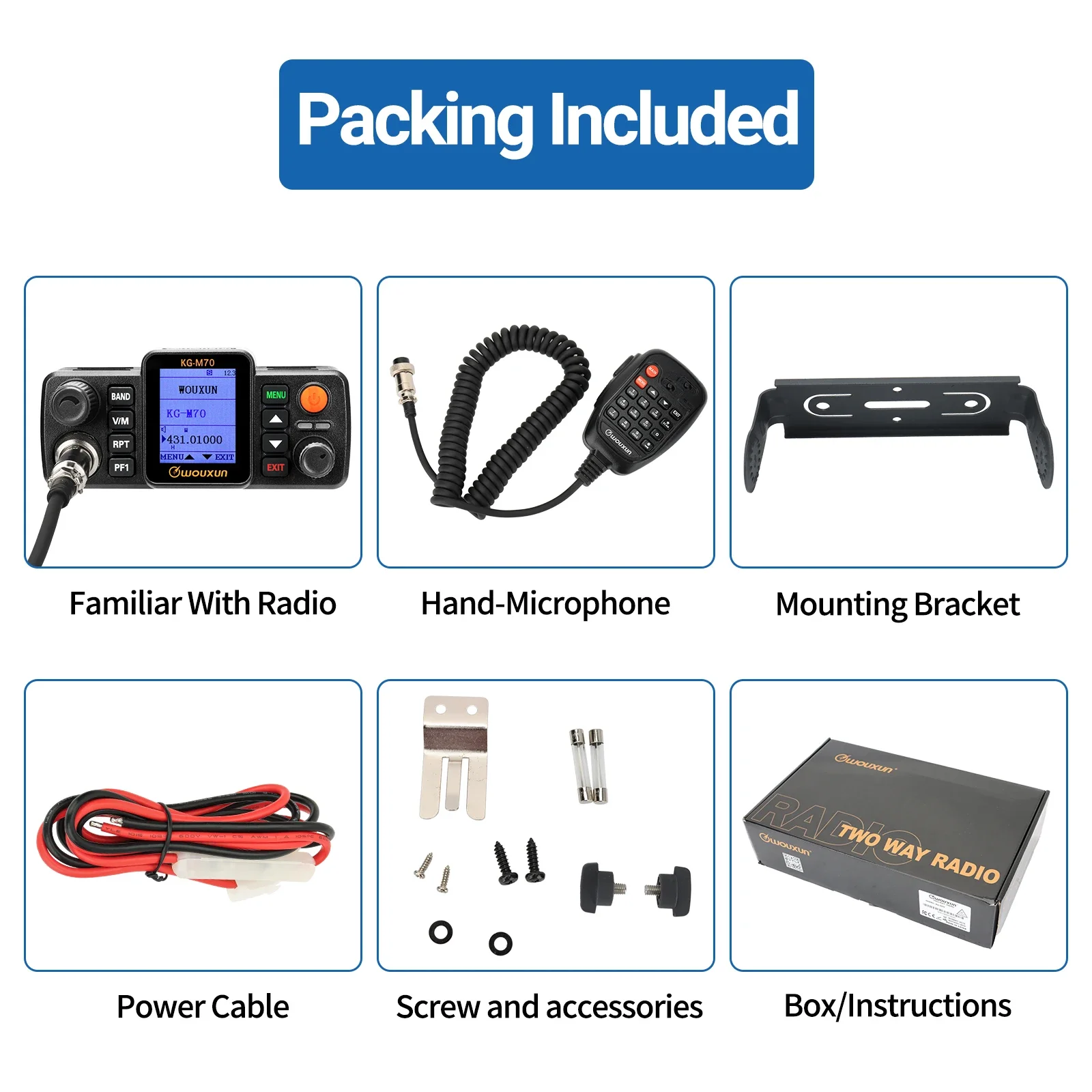 WOUXUN KG-M70 25W Mobile Radio Cross Band Repeater Dual Band Long Range 999CH High Power Auto Radio Station mit Mikrofon