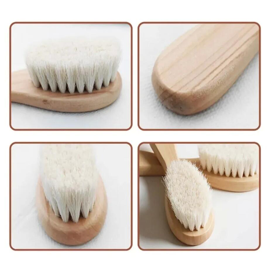 2pcs 아기 빗 세트 베이비 케어 헤어 브러시 너도밤 나무 부드러운 양모 나무 빗 신생아 마사지 베이비 샤워 및 선물 아기 머리 진정