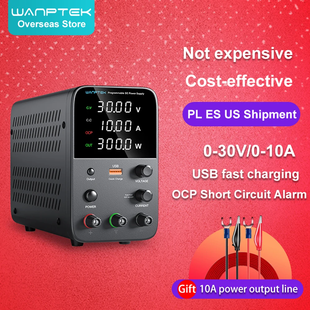 Wanptek programowalny zasilacz prądu stałego WPS3010H konserwacja laboratoryjna stół warsztatowy 30V 10A regulator napięcia prądu AC 220V 110V