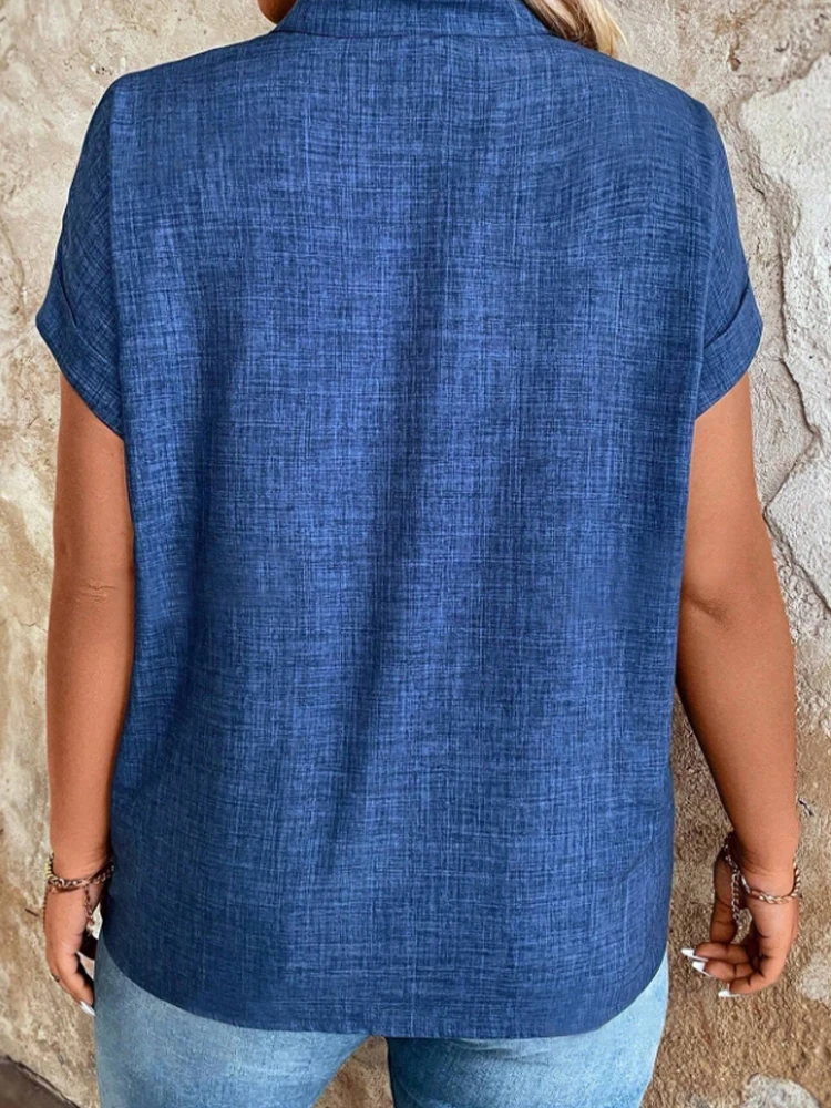 Top feminino elegante e mais recente de primavera e verão com decote em V entalhado e mangas morcego