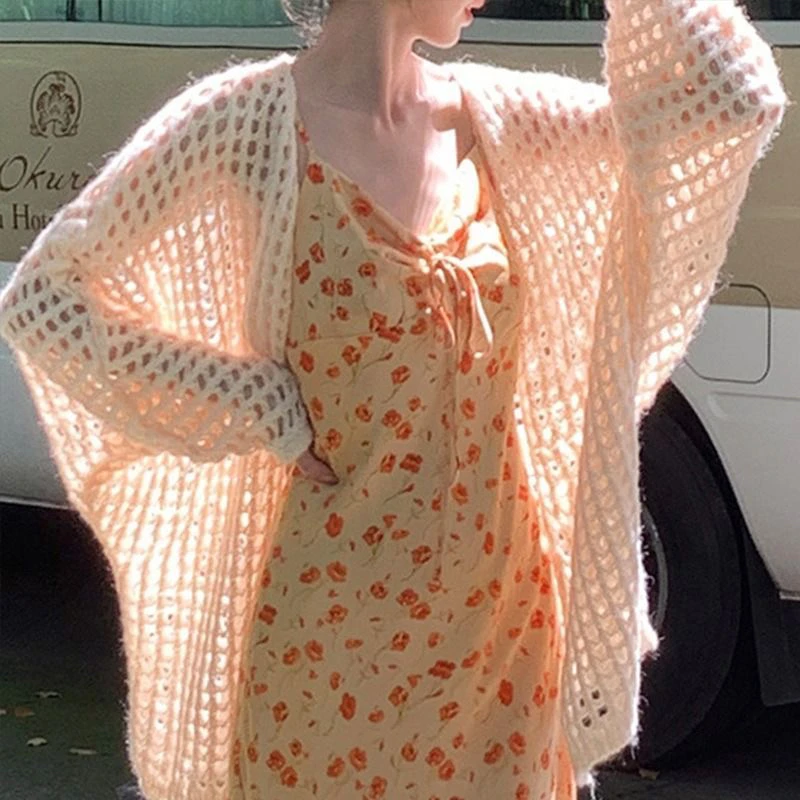 Spring Summer Knitted Open Cardigan Lazy Sle Thin Outerwear Loose Cover oulder awl Top for Commuting Korean System