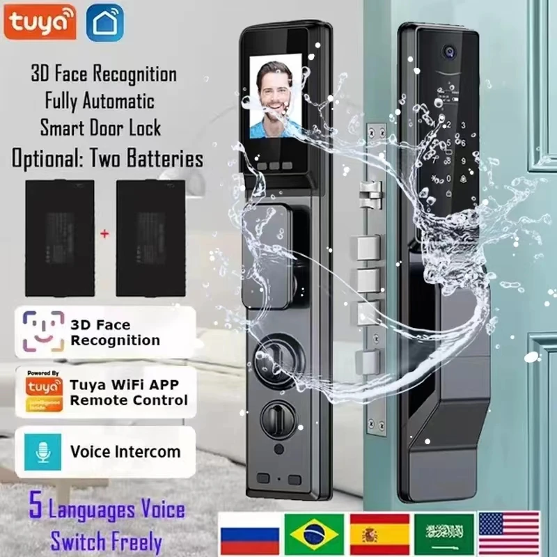 Tuya APP Facial Fingerprint Password With Camera Smart Door Lock Remote Voice Intercom Electronic Door Lock Fully Automatic