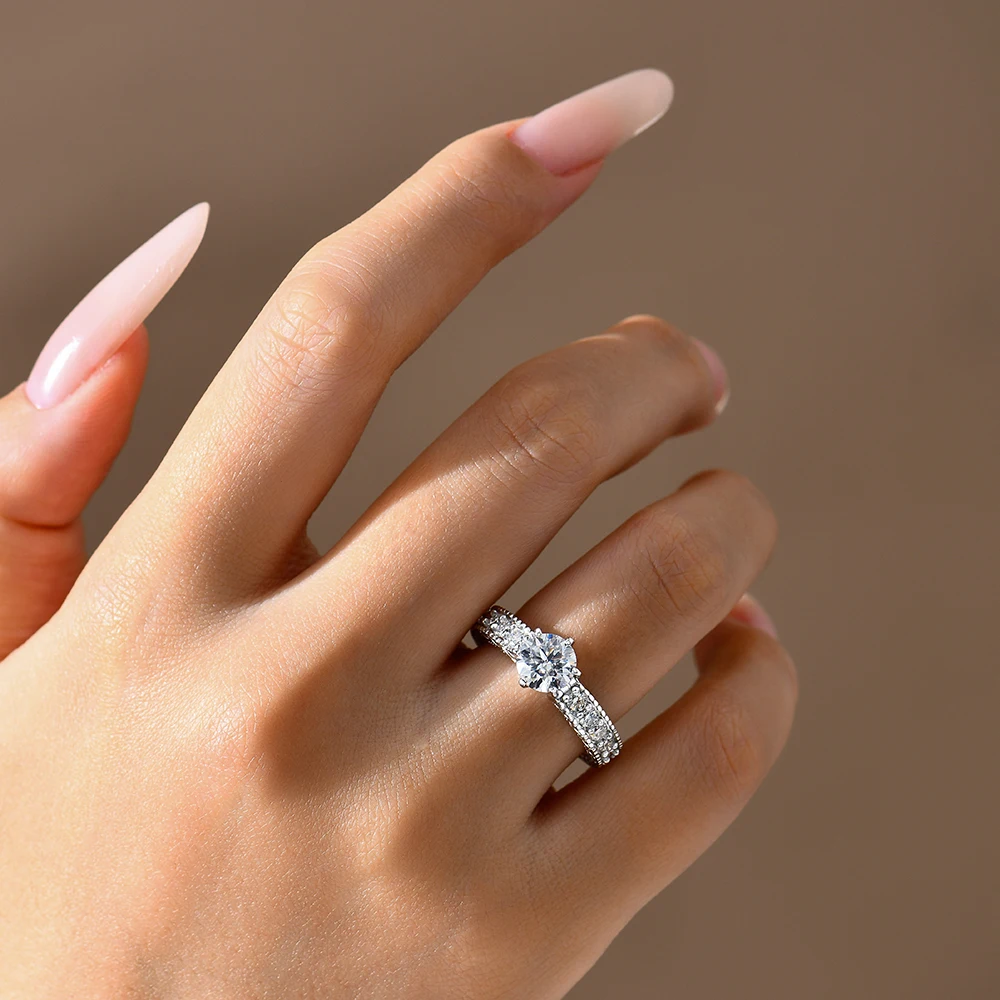 MINTYBOX 1.5ct S925 Cincin Pertunangan Moissanite untuk Wanita 7.0Mm Cincin Berlian Lab 18K Hadiah Perhiasan Mewah Berlapis Emas untuknya