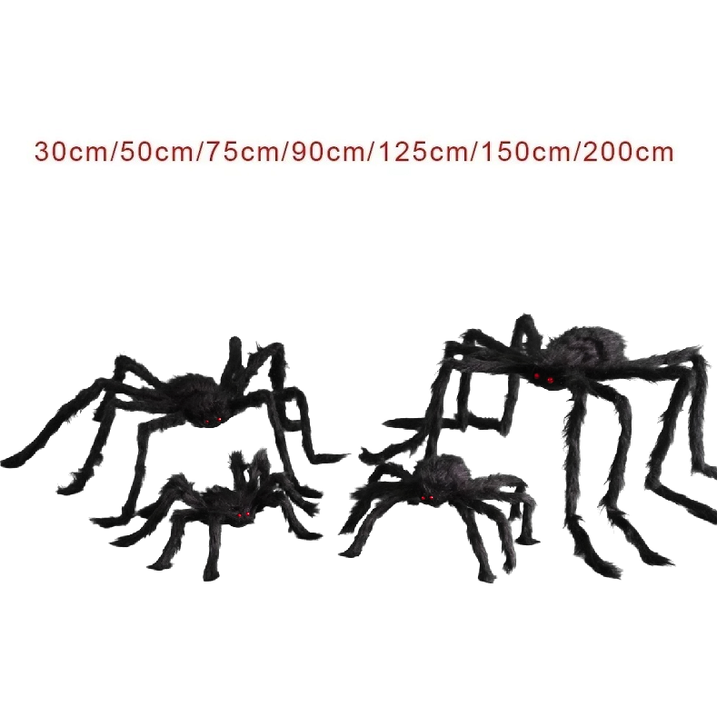 Halloween Big Plush Spider Horror Halloween Decoration Party Prop Outdoor Giant Spider Decor 30-200cm Chamber Prank Black Spider