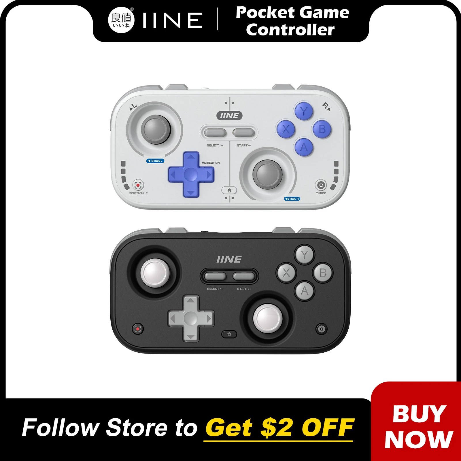 Controlador de juego de bolsillo Retro IINE/Joysticks Hall compactos y portátiles + Joystick empotrado de 1000 Hz Controles personalizables diseñados