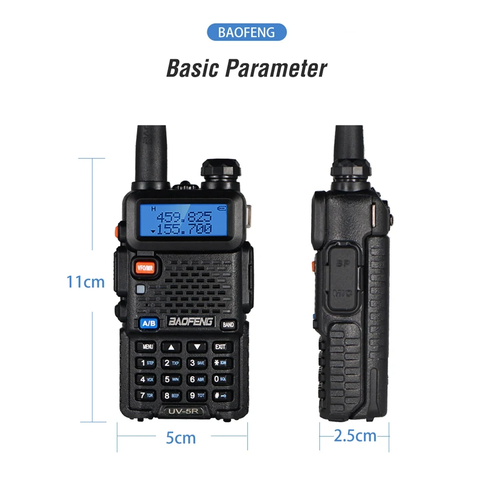 Baofeng UV5R 5W UHF Professional RadioVHF136-174MHz&400-520MHz Dual Band Frequency Modulation 1800mah Walkie Talkie LED Screen