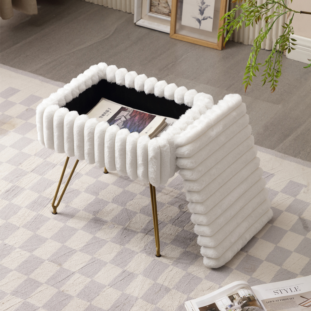 Chic Faux Fur Vanity Stool With Storage - Soft, Comfortable Ottoman Chair For Makeup & Relaxation With Ottoman Chair For Vanity