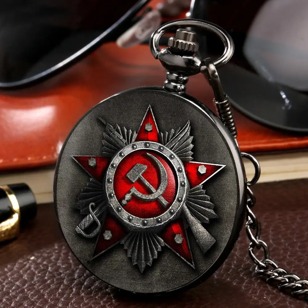 Relógio de bolso de quartzo estilo martelo foice soviético colar pingente de bronze relógio cccp rússia emblema comunismo melhores presentes