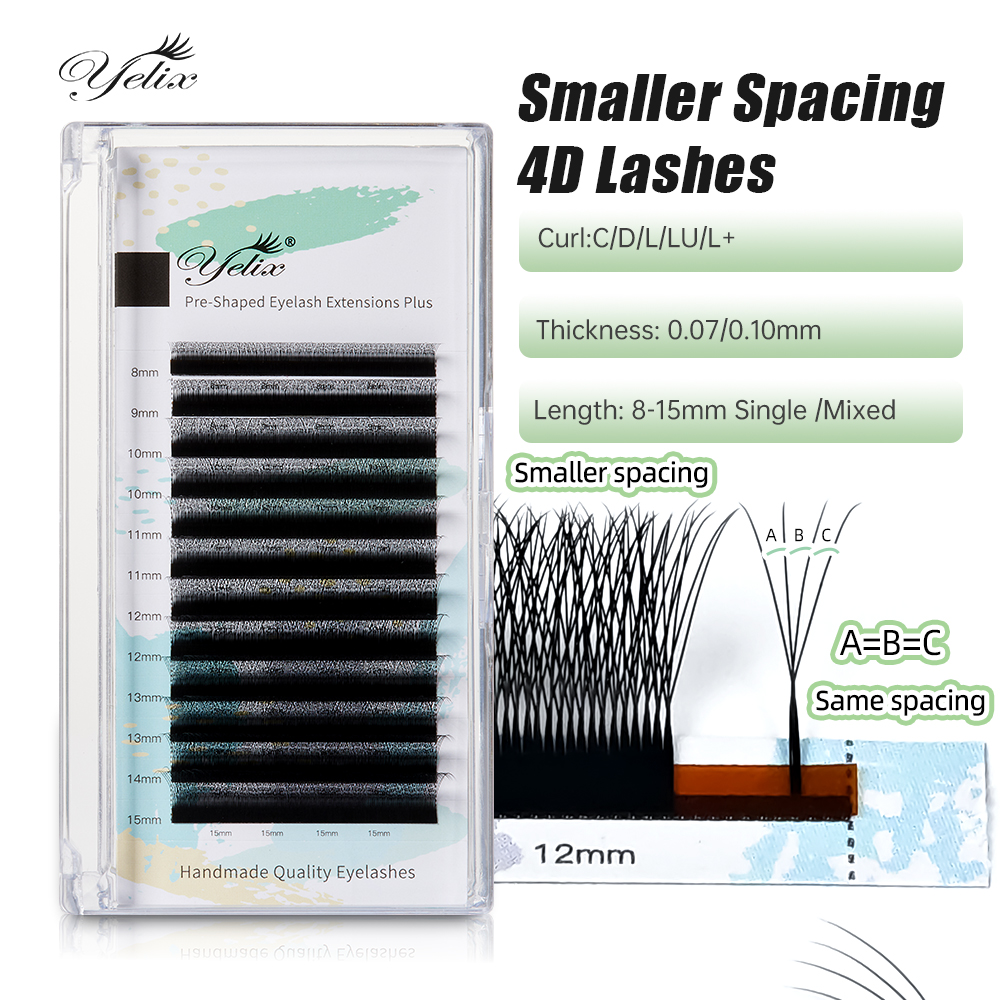 Yelix узкие 4D W-образные автоматические цветущие ресницы для наращивания готовые вееры узкие натуральные мягкие отдельные ресницы полные плотные