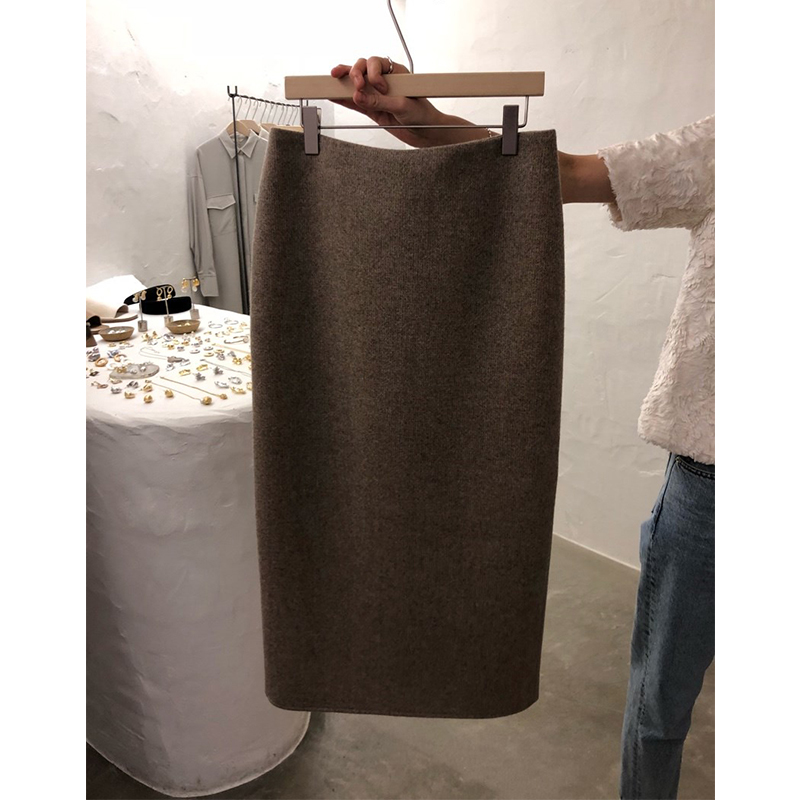 High Waist Tweed  Skirt Women's Autumn Winter Faion Retro Sle One Step Skirt Bodycon Skirt Commute Pure Color Skirt