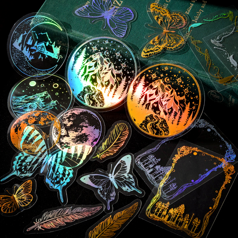 Journamm 30 Cái/gói Thú Cưng Laser Thủ Công Dán Cắt Dán Rác Tạp Chí DIY Thêu Sò Dán Trang Trí Chống Nước Miếng Dán Văn Phòng Phẩm