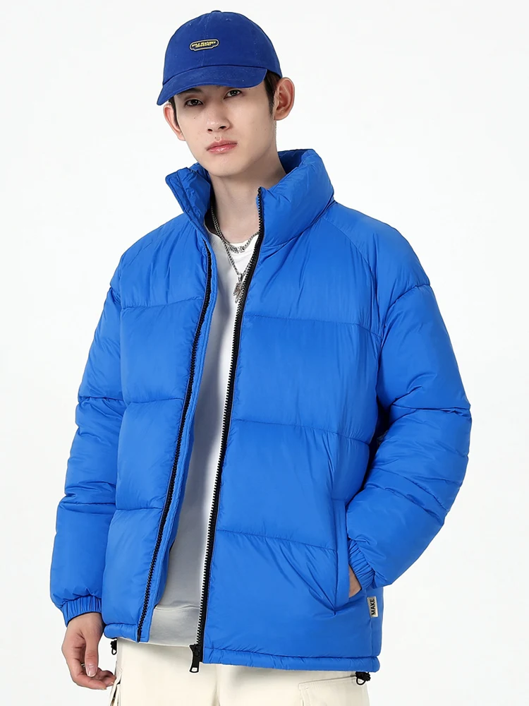 Parkas de invierno para hombre, moda coreana, chaqueta acolchada gruesa y cálida con cuello levantado, cortavientos informal, abrigo acolchado térmico de Color sólido