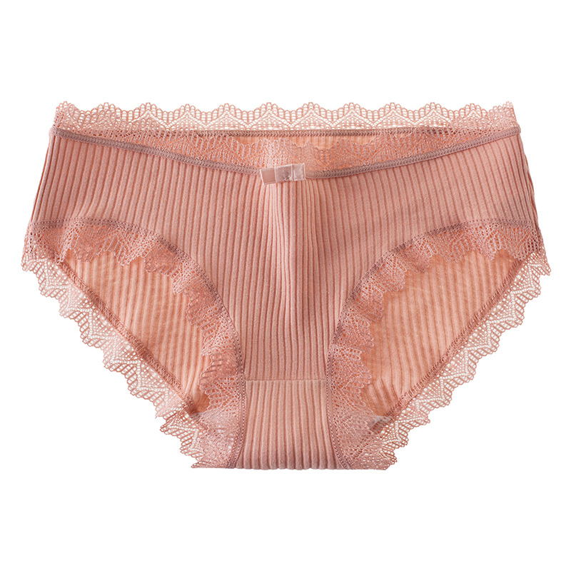 Mutandine bikini con finiture ondulate in pizzo da 4 pezzi, mutandine intime elastiche comode e traspiranti, lingerie e biancheria intima da donna