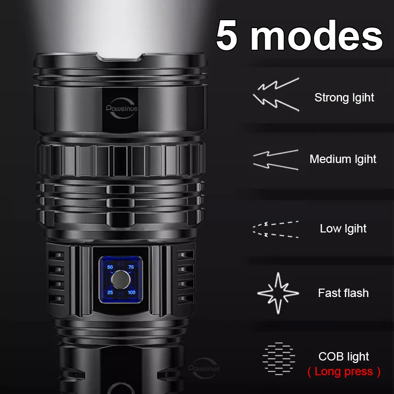 Linterna LED ultrapotente mejorada de 2000W tipo C recargable 15000mah linterna de largo alcance 6KM linternas tácticas caza
