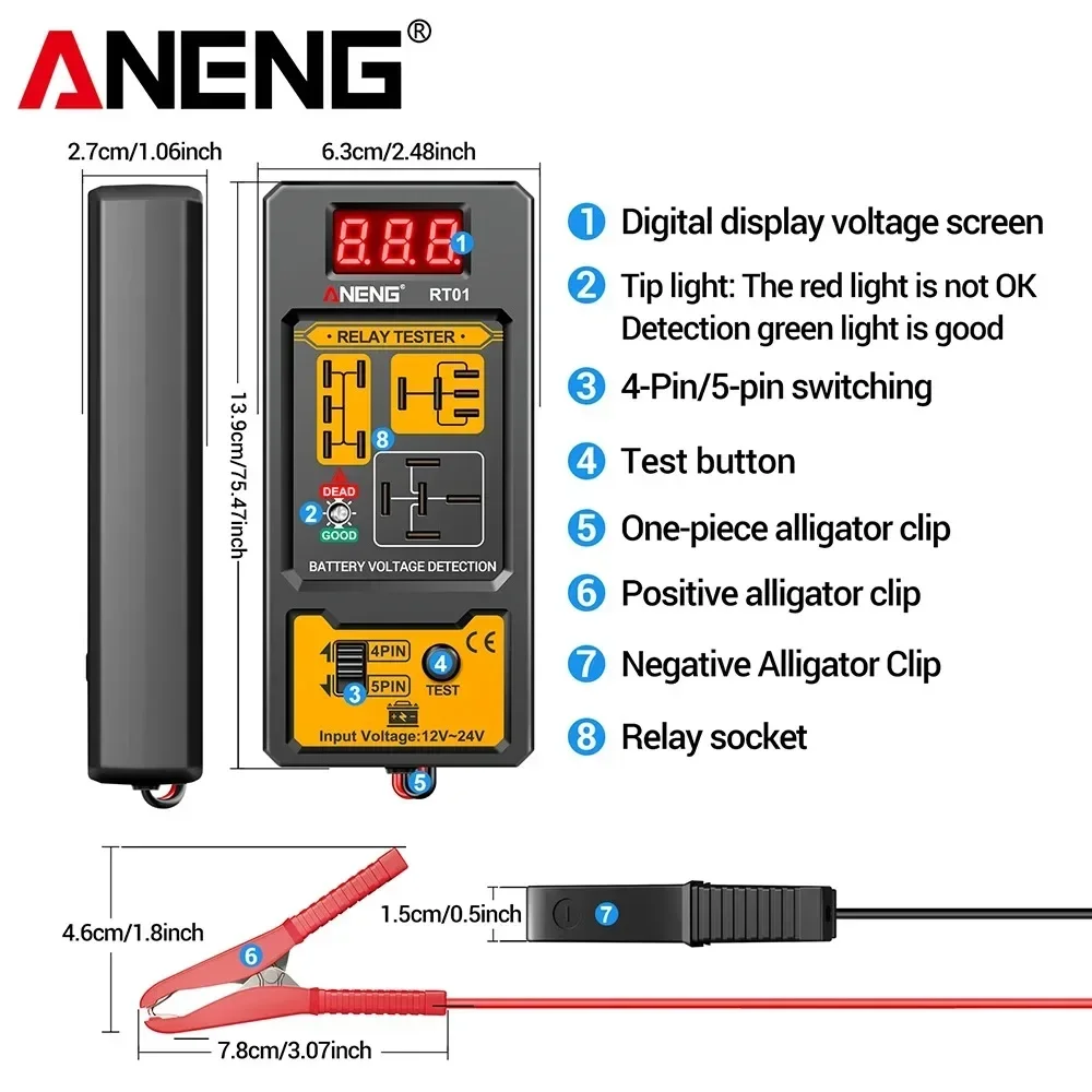 ANENG RT01 probador de relé de coche Universal probador de voltaje 11-25V batería ar indicador LED automotriz relé de luz comprobador de diagnóstico