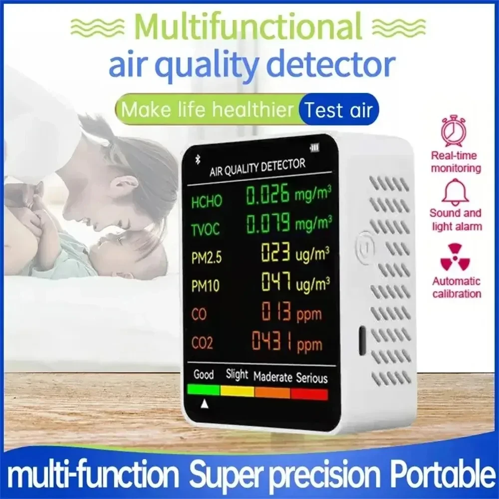 Monitor della qualità dell'aria 6 in 1 Display automatico multifunzionale Display da parete per ufficio interno Rilevatore d'aria per uso domestico