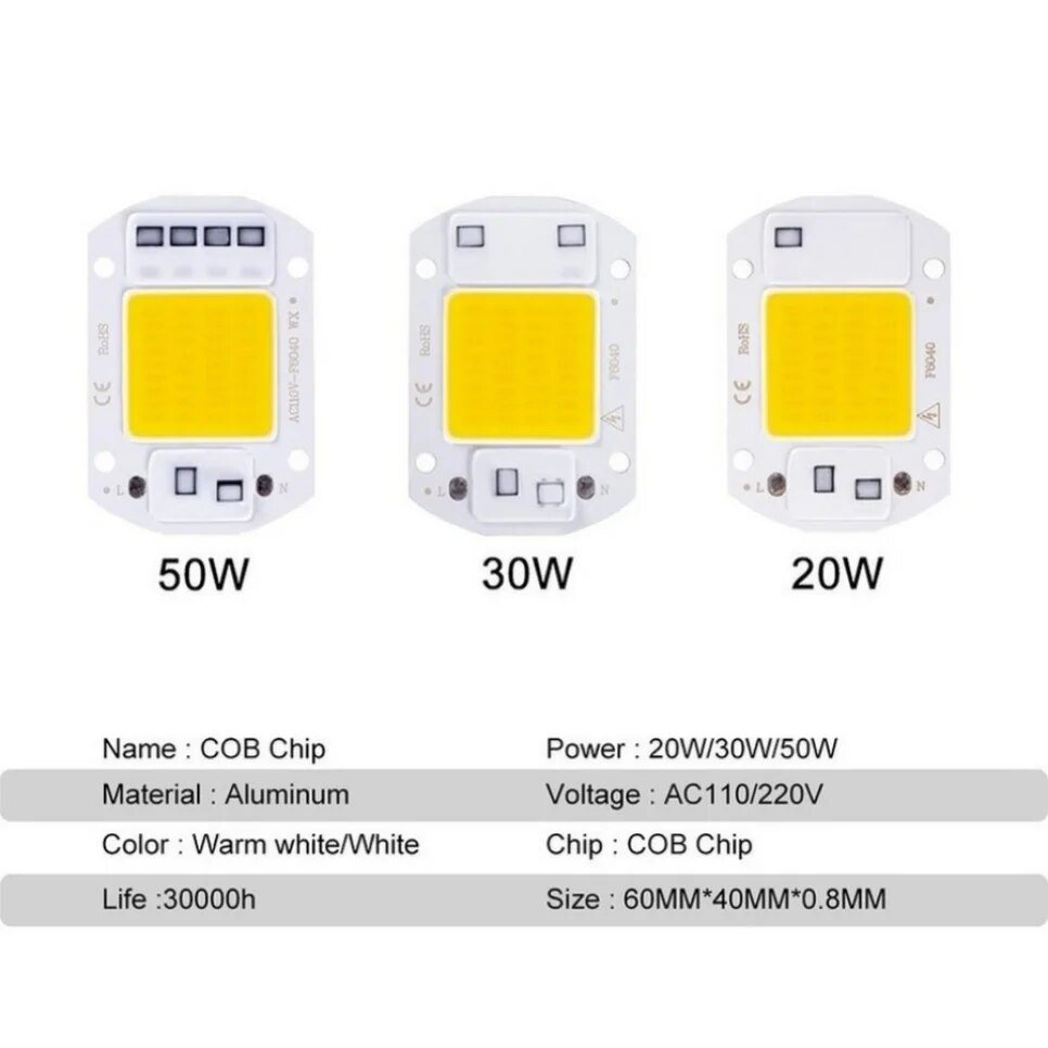 F6040 20 ワット/30 ワット/50 ワット AC 220 V COB モジュール LED チップダイオードランプ電球屋外フォーカススポットライトガーデン統合ライトビーズ