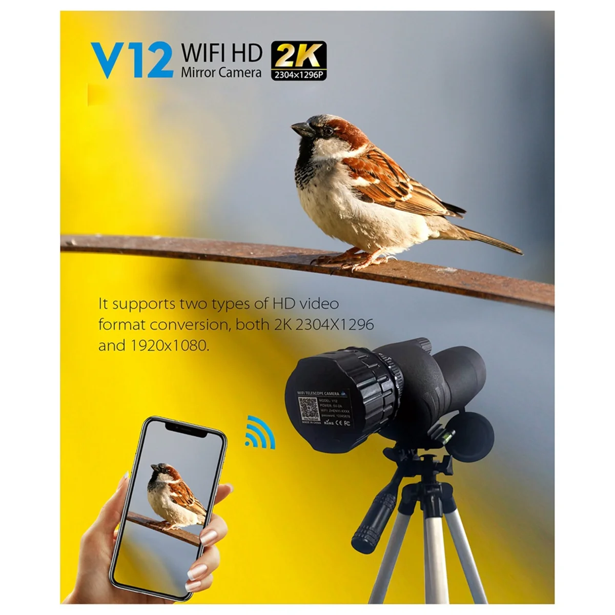 ใหม่ล่าสุด 2K 4 ล้านช่องมองภาพอิเล็กทรอนิกส์ WiFi ความละเอียดสูง กล้องโทรทรรศน์ ดูนก และขนาดเส้นผ่าศูนย์กลางเอนกประสงค์อื่นๆ