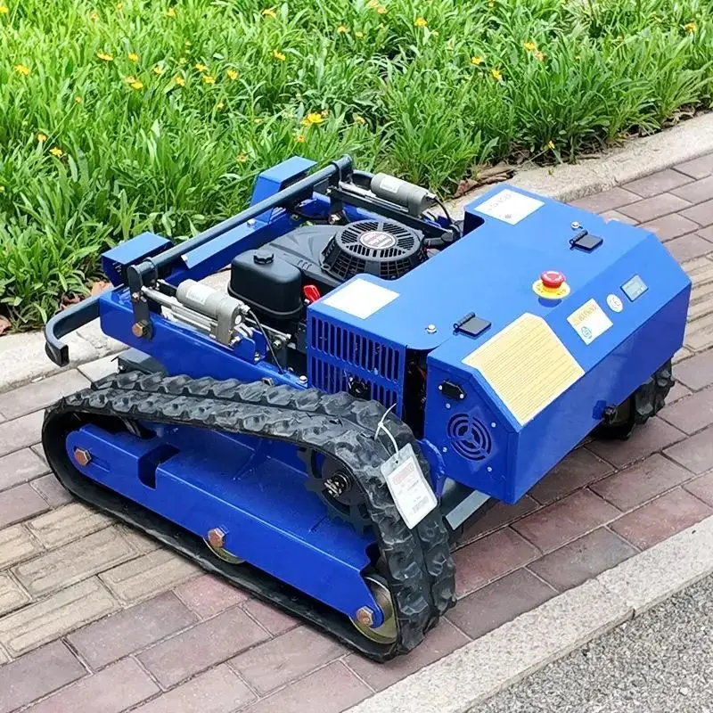 Kosiarka gąsienicowa z silnikiem Diesla na zamówienie, gąsienicowa kosiarka do trawnika z zerowym promieniem skrętu, gąsienicowa kosiarka na gumowe gąsienice, kosiarka zdalnie sterowana.