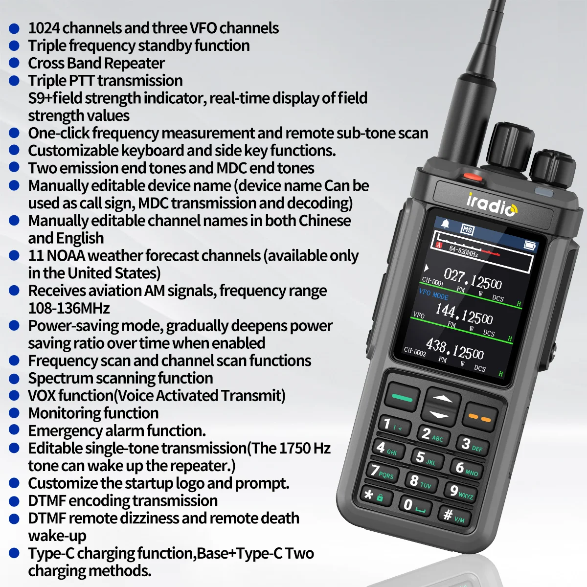 Iradio UV-98 PLUS Walkie Talkie 10W Cross Band Repeater HF AM FM USB LSB CW CB SW MW LW SSB DTMF Shortwave Multi Band Ham Radio