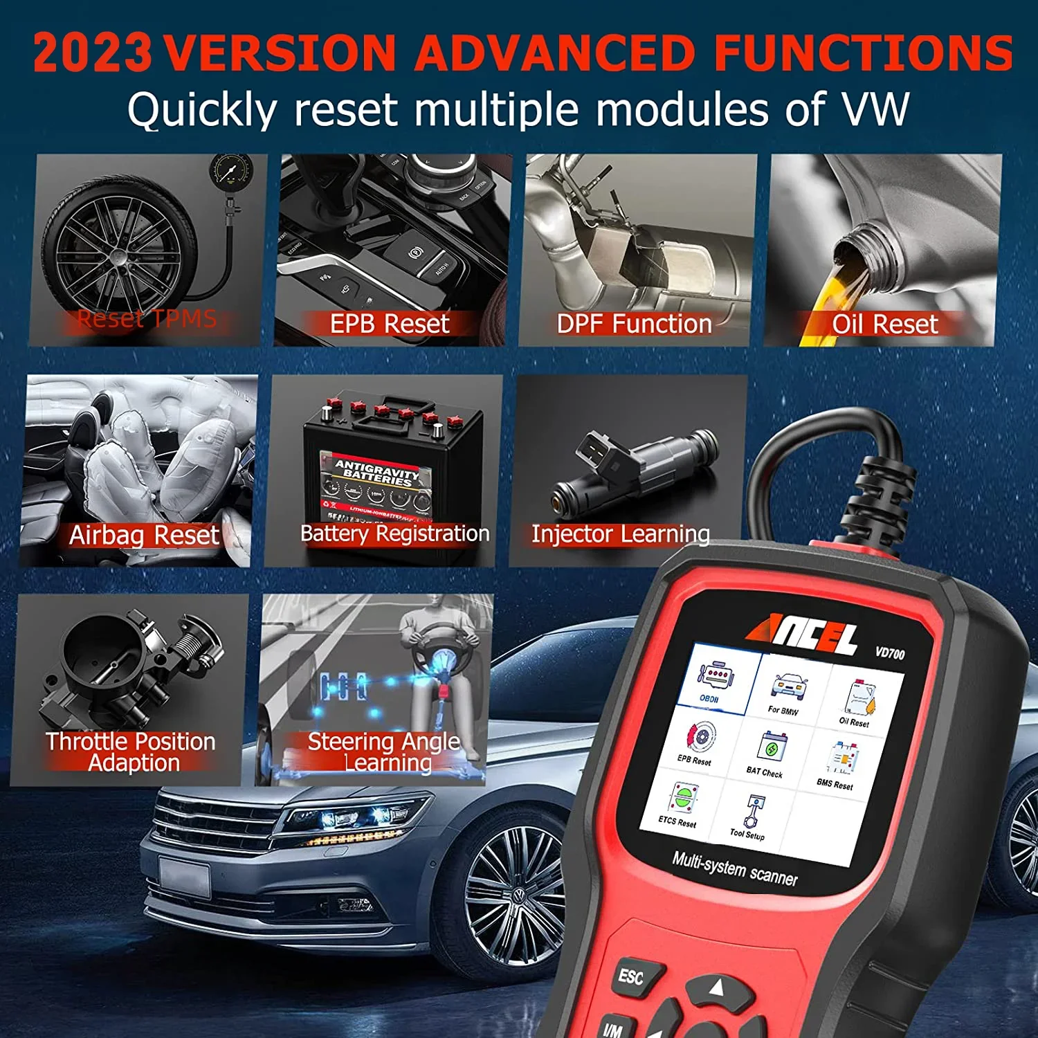 ANCEL VD700 OBD2 Scanner Auto Diagnose Werkzeug Volle System Fehler OBD2 Code Reader Unterstützung ABS/EPB/TPMS/DPF Für VAG VW Audi Skoda