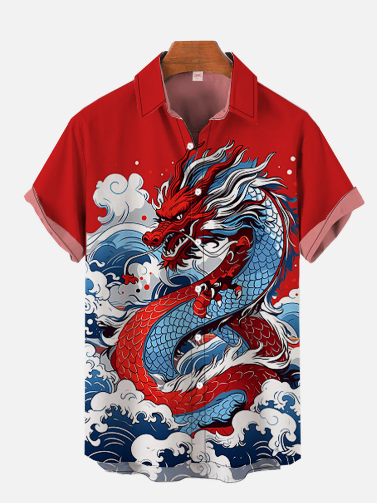 Herrenhemd, Drachen-Druck, lässig, täglich, Oberteile, 3D-Druck, kurzärmeliges Hemd, Sommermode, Unisex, hawaiianische Samurai-Katzenhemden