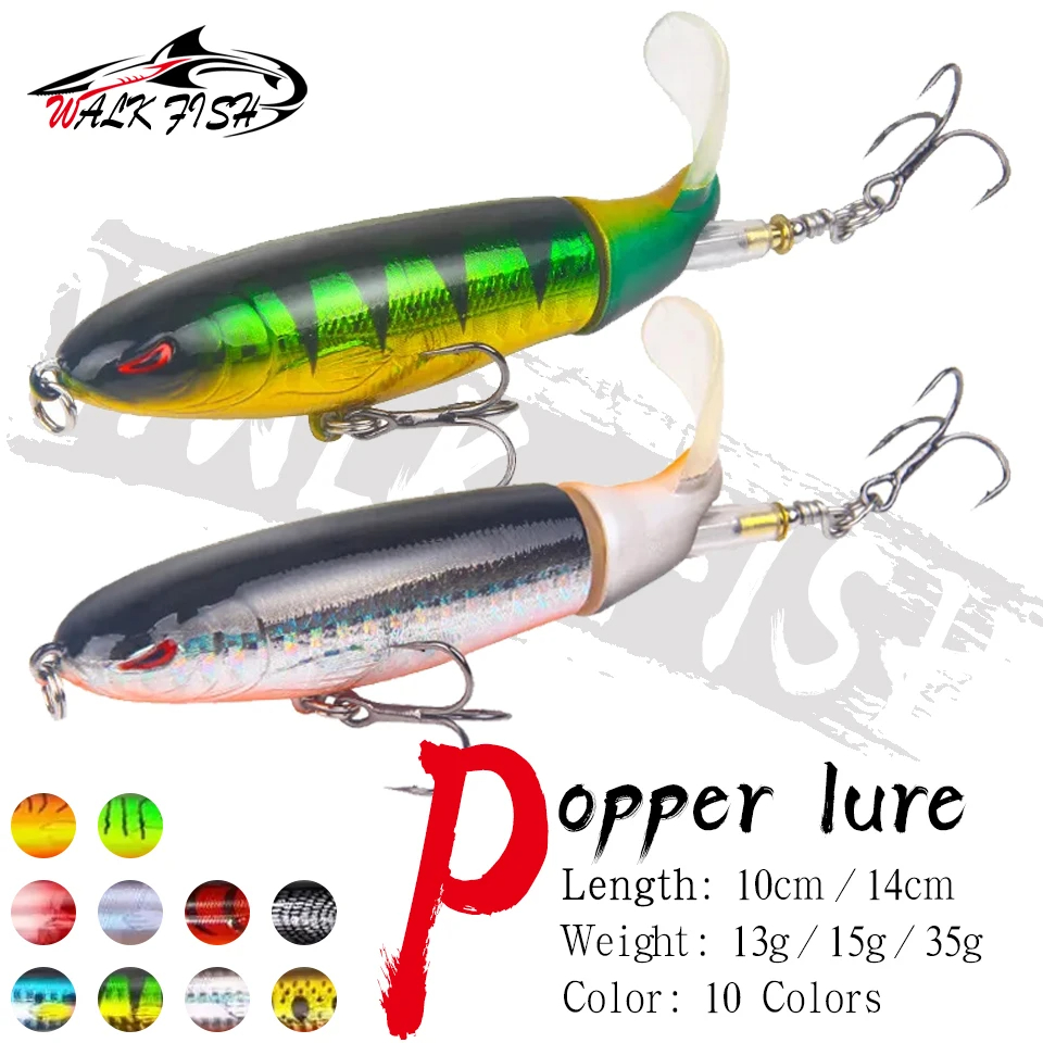 WALK FISH 1 Uds Whopper Popper 10cm/14cm señuelo de Pesca Artificial duro suave cola giratoria aparejos de Pesca Geer Pesca lago río